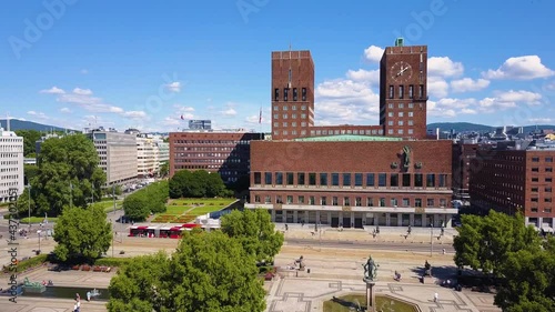 City Hall or Radhus aerial view in Oslo, Norway. Oslo City Hall is a municipal building, houses the Oslo city council. photo