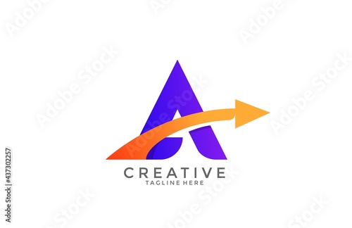 Typography Letter A Gradient Color Link Swoosh Vector Logo