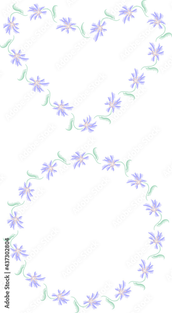 Decorative floral borders from watercolor delicate purple flowers