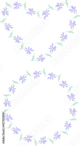 Decorative floral borders from watercolor delicate purple flowers