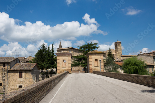 Bevagna, view on the masonry bridge over the Clitunno river. Medieval city in the province of Perugia 