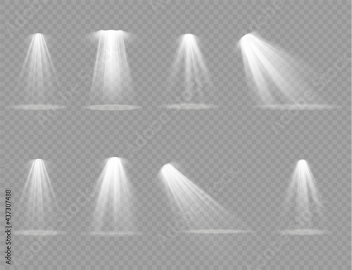 Spotlight projector  light effect with white rays.