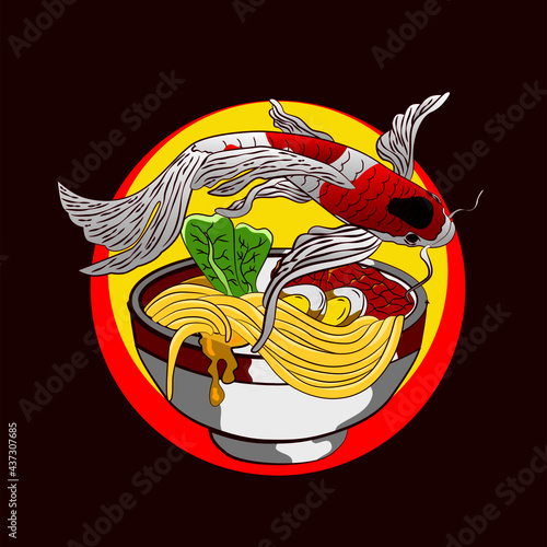 noodle with koi fish vector illustration
