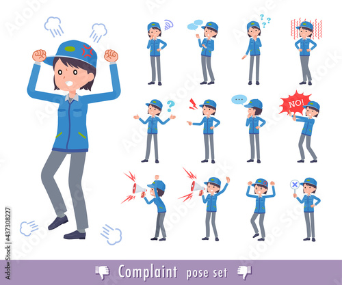 不満を表現している配送員女性のセット