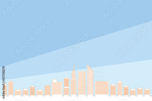 線画ラインアート　シンプルな都市ビル高層ビルタワーマンションが並んだ街並みのイラスト