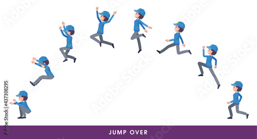 大きく飛び越える配送員女性のセット