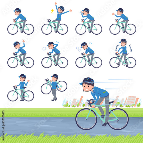 ロードバイクに乗った配送員女性のセット