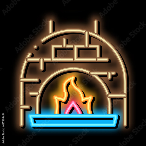 Burn Flame Oven neon light sign vector. Glowing bright icon Burn Flame Oven isometric sign. transparent symbol illustration