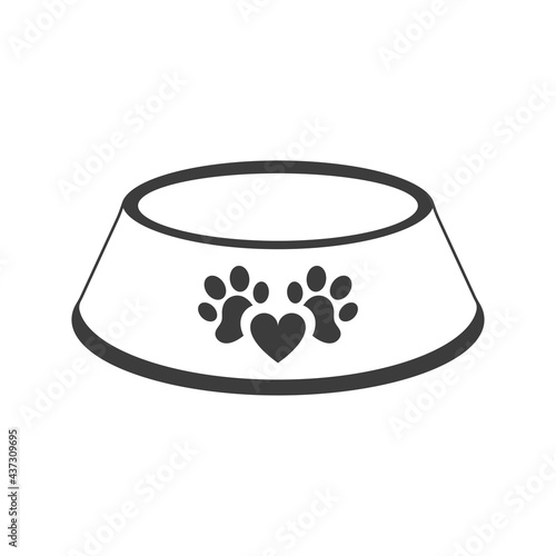 Bowl for dog, cat, animal or pet food with heart. Vector illustration. Web design.