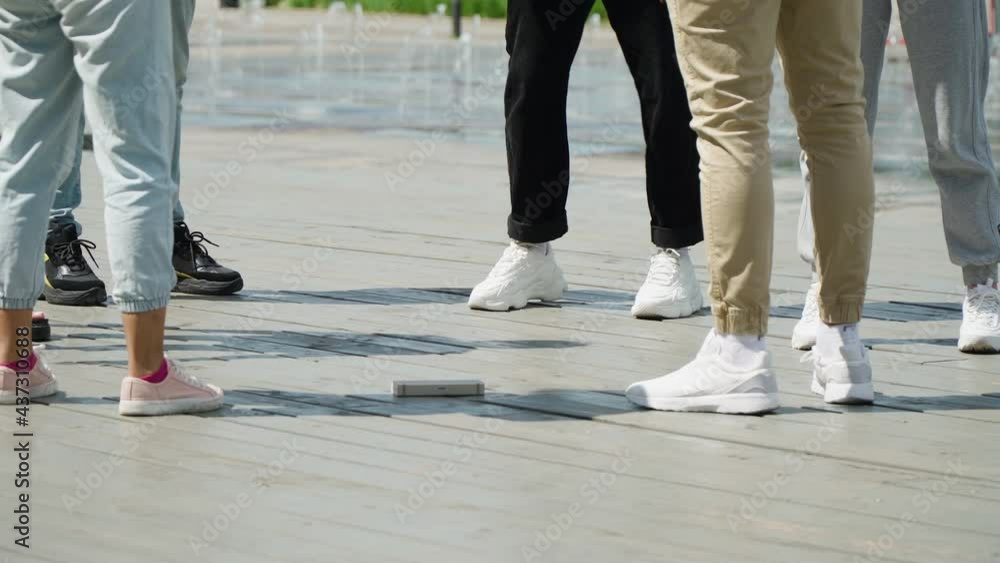 a group of friends met on a hot summer day. foots a group of friends met on a hot summer day. foots