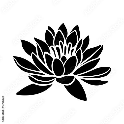 Vector black silhouette of a lotus flower isolated on a white background.