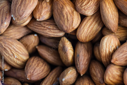 Close-up to raw unpeeled almonds