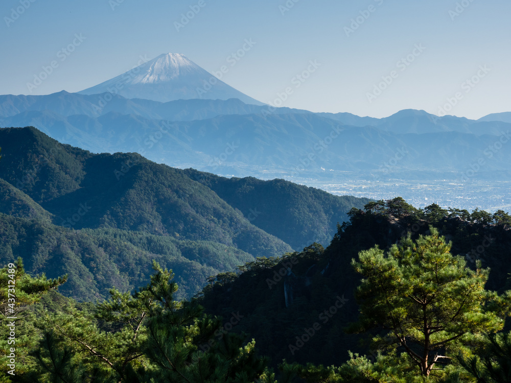 View of Mount Fuji from the observation platform at the top of Shosenkyo Ropeway - Kofu, Yamanashi prefecture, Japan View of Mount Fuji from the observation platform at the top of Shosenkyo Ropeway - Kofu, Yamanashi prefecture, Japan