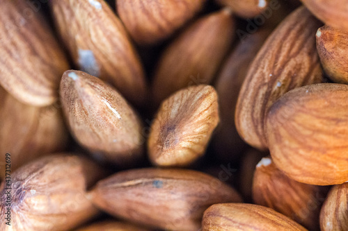 Close-up to raw unpeeled almonds