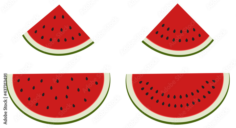 Red watermelon half and quarter wedge pieces - Vector Illustration Red watermelon half and quarter wedge pieces - Vector Illustration
