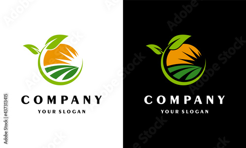 Ilustration vector graphic of  farm logo sun creative logo agriculture logo leave creative