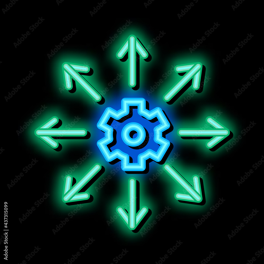Gear Arrows neon light sign vector. Glowing bright icon Gear Arrows isometric sign. transparent symbol illustration Gear Arrows neon light sign vector. Glowing bright icon Gear Arrows isometric sign. transparent symbol illustration