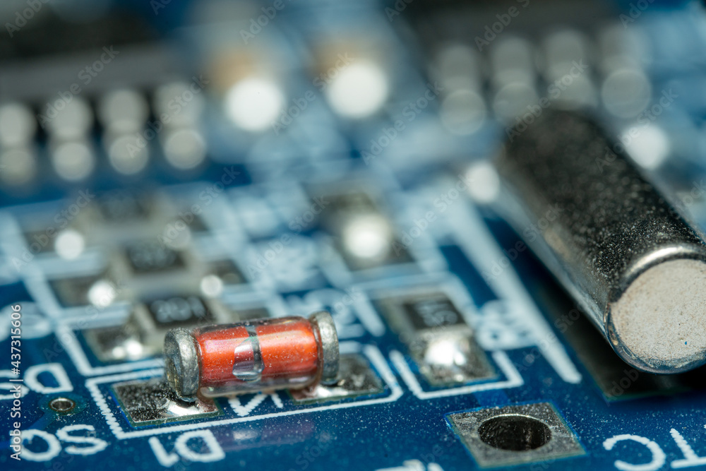 Blue PCB with SMD Components Macro Photo Blue PCB with SMD Components Macro Photo