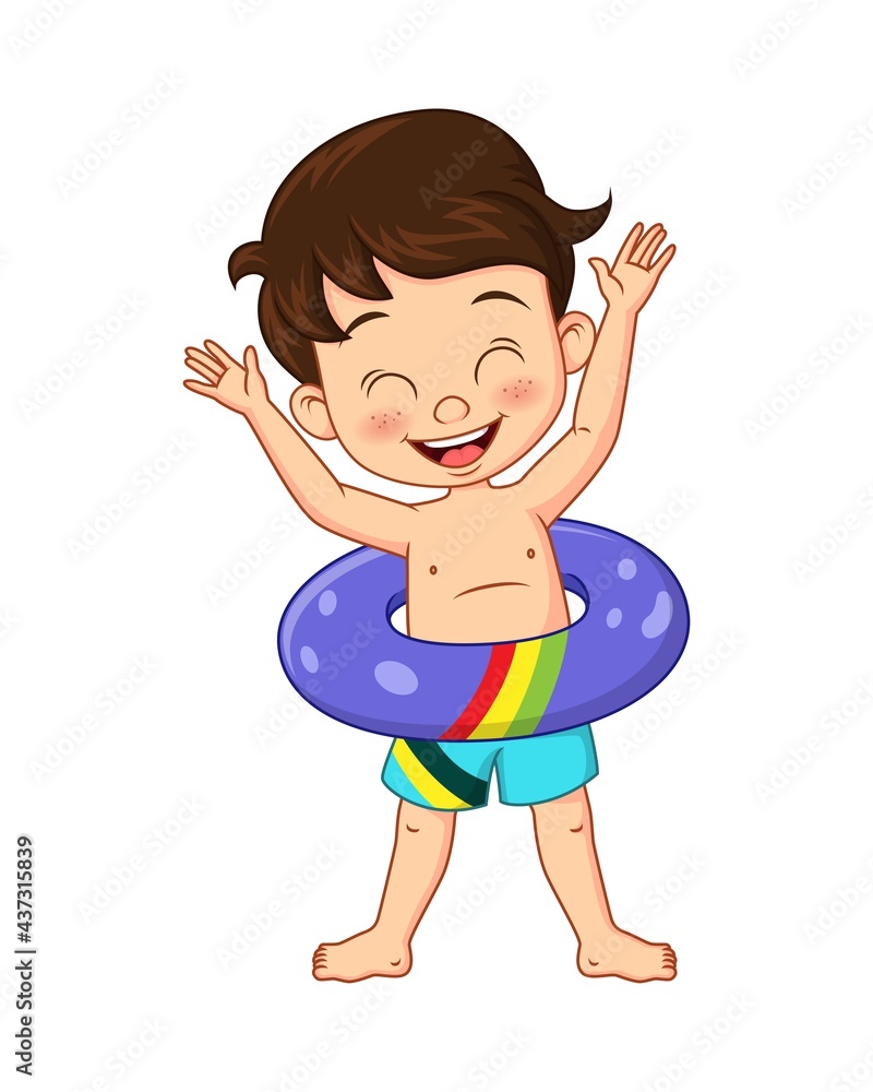 Fototapeta premium Cartoon little boy with inflatable ring