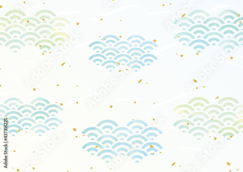 青海波 和紙風 水彩風タッチ背景