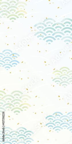 青海波 和紙風 水彩風タッチ背景