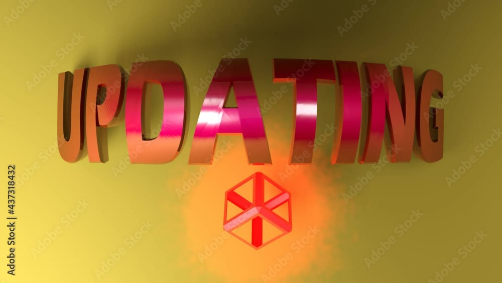 The write UPDATING in red glossy letters, on yellow background, with a ...