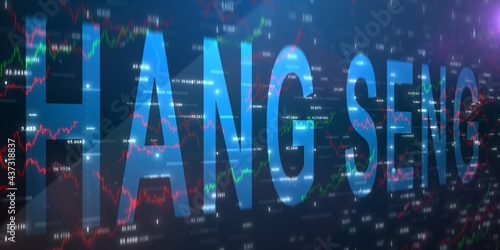 NEW YORK, USA - CIRCA 2021: Hang Seng Index is a stock-market index on the Hong Kong stock exchange - Editorial illustration rendering photo