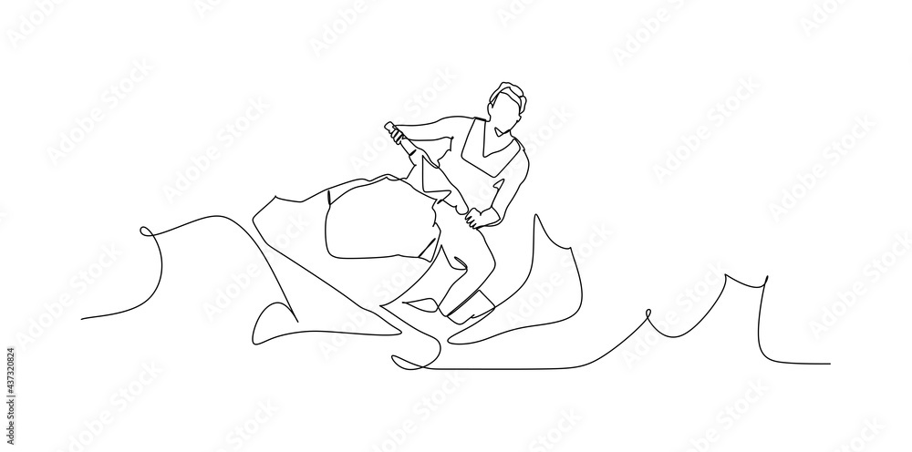 Fototapeta premium Man on jet ski turn fast - continuous one line drawing