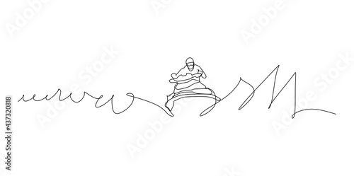 Man on water craft around the wave - continuous one line drawing