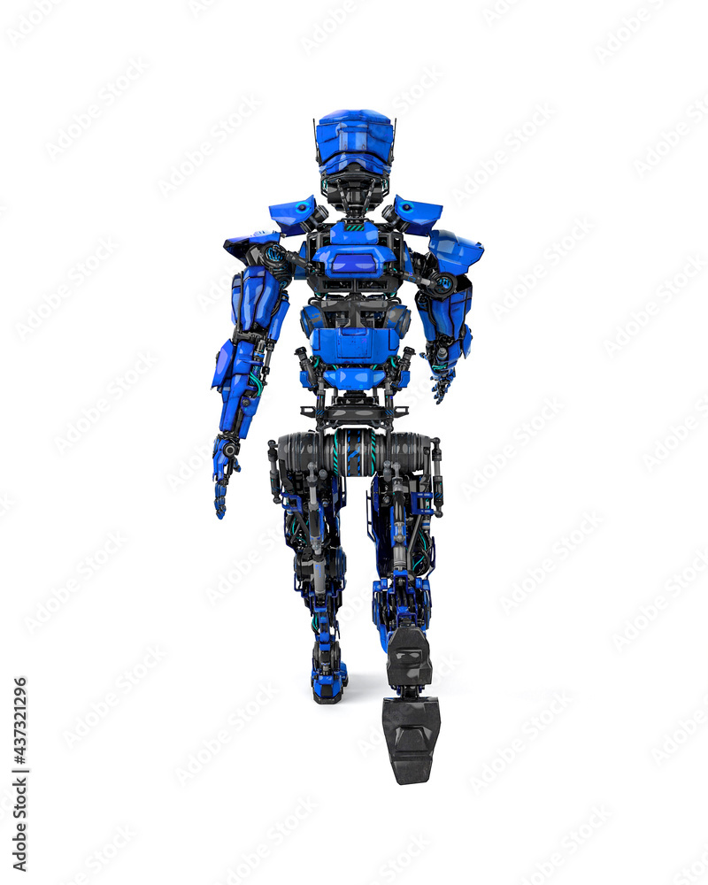 mega robot is walking on white background rear view mega robot is walking on white background rear view