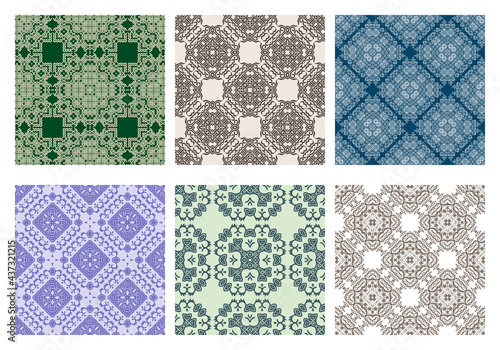 Set of abstract geometric seamless patterns. Vector illustration.