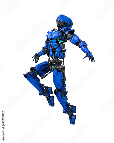 mega robot is jumping for freadom in white background photo