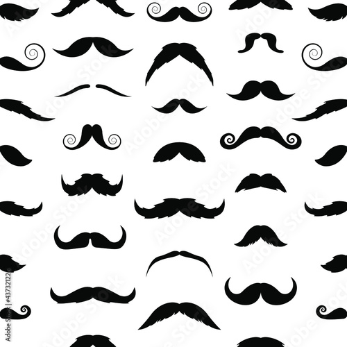 Mustaches on white. Seamless background. Vector illustration,.