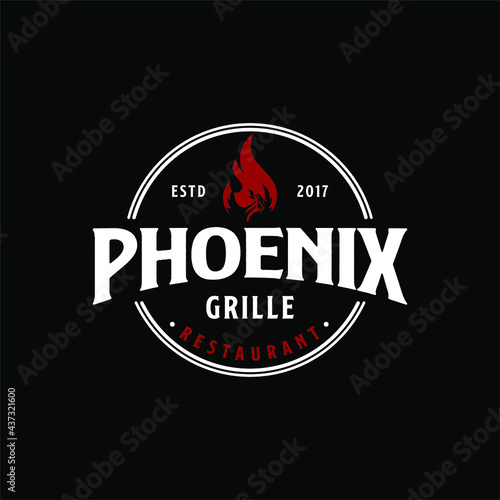 Vintage Phoenix Grille BBQ Logo Tamplate