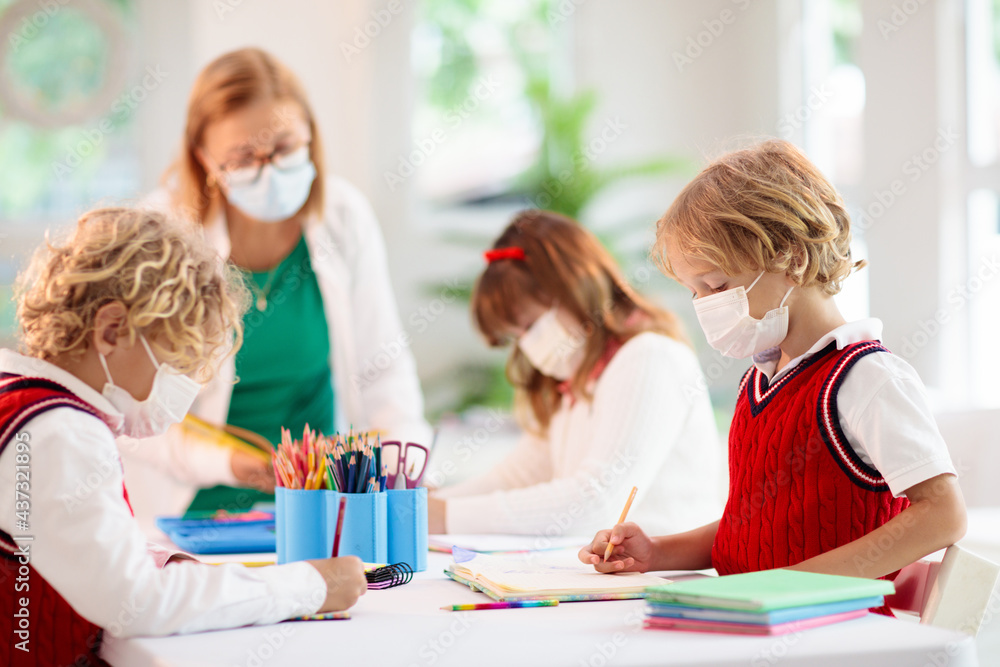Kids in face mask. Child in school. Kids in face mask. Child in school.