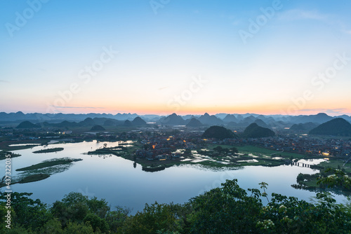 Sunrise landscape in Puzhehei, Yunnan, China photo