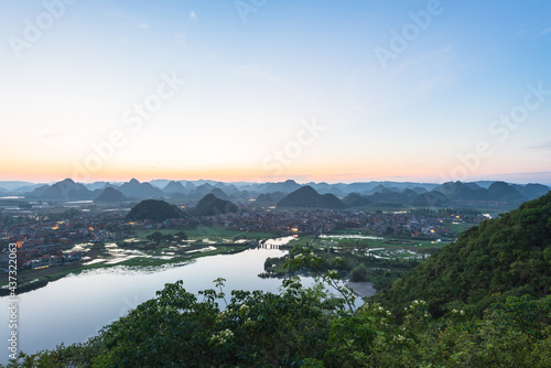 Sunrise landscape in Puzhehei, Yunnan, China photo