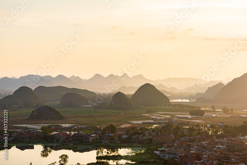 Sunrise landscape in Puzhehei, Yunnan, China photo