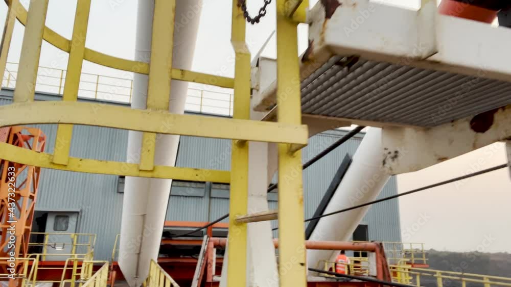 Platform, Ladder, And Cable Wire Rope Of A Container Ship Anchored At Paradip Port In Orissa, India. dolly-in Platform, Ladder, And Cable Wire Rope Of A Container Ship Anchored At Paradip Port In Orissa, India. dolly-in