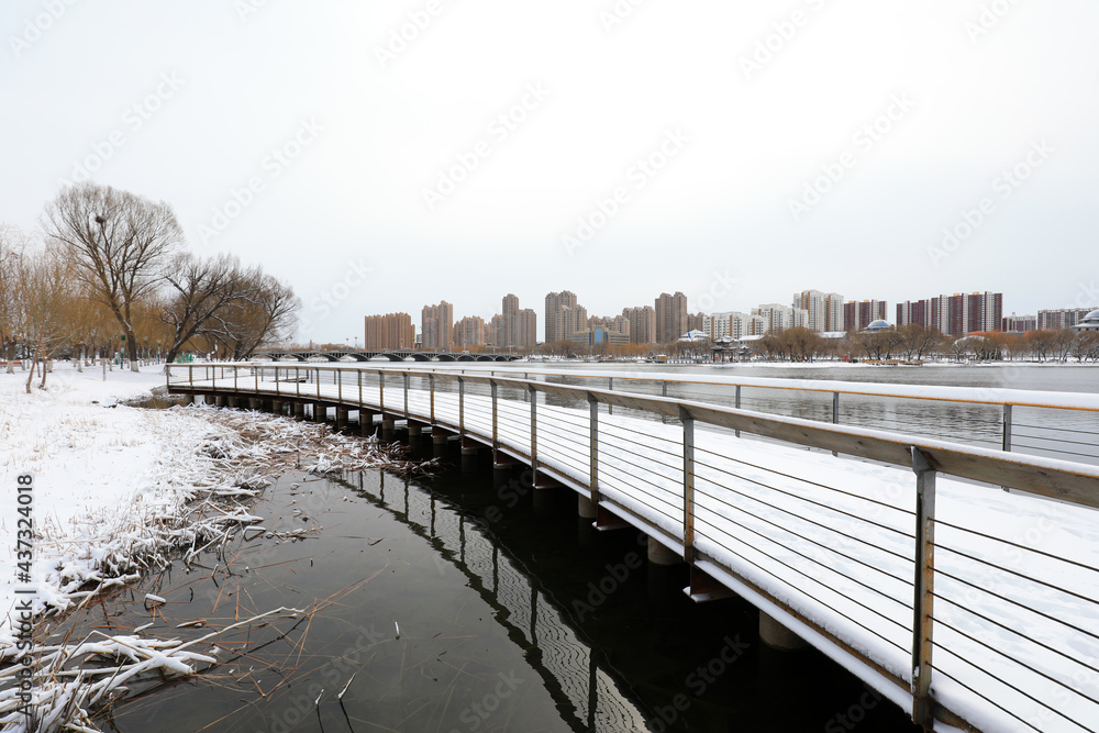 Snow view of city park, North China Snow view of city park, North China