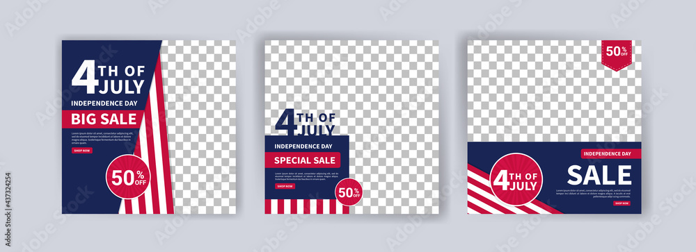 Social media post banner template for US independence day celebration. Banner vector for social media ads, web ads, business messages, discount flyers and big sale banners.