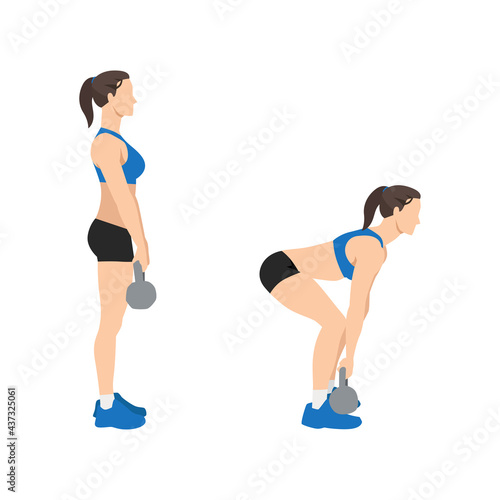 Woman doing Kettlebell deadlift exercise. Flat vector illustration isolated on white background