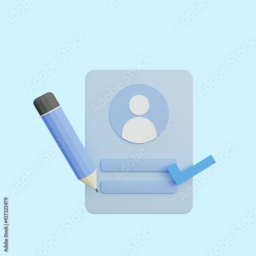 3d illustration login page with pencil and check list