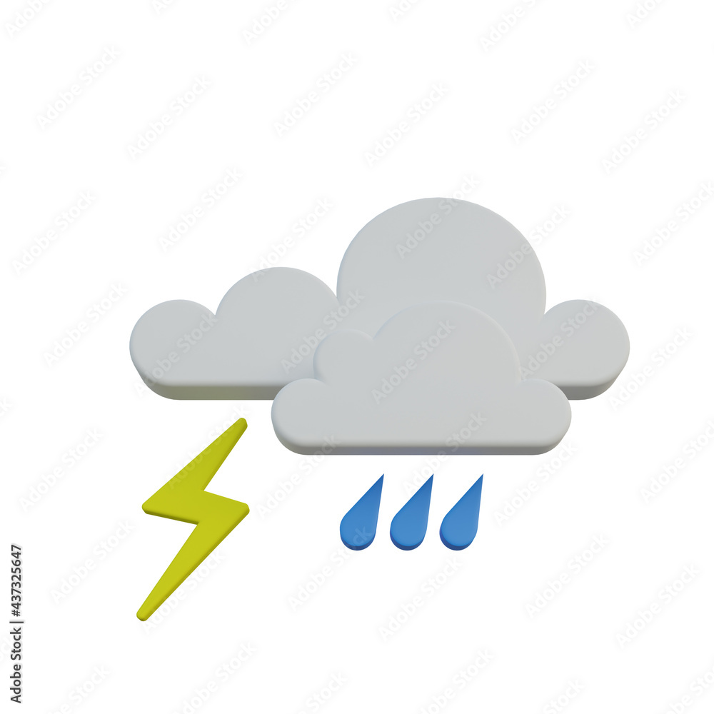 3d illustration weather icon rainy and thunderstorm 3d illustration weather icon rainy and thunderstorm