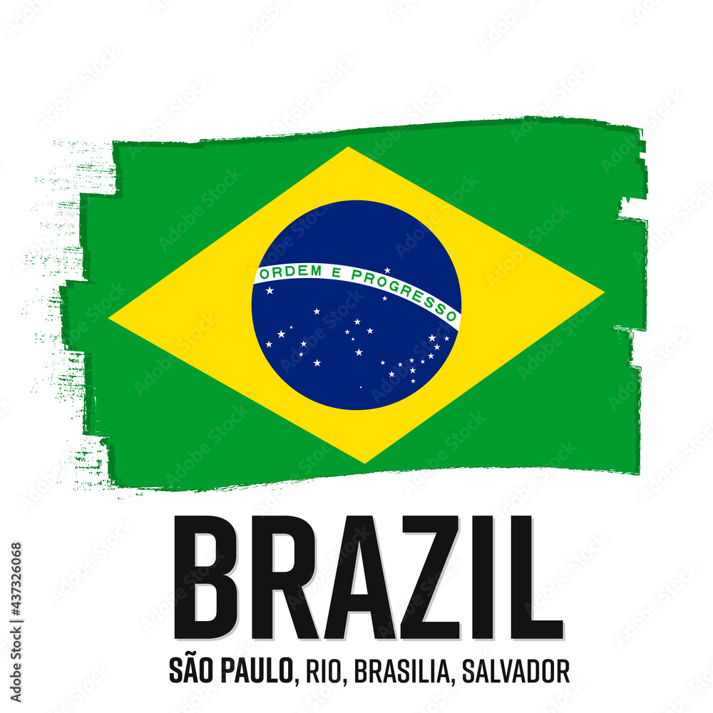 Fototapeta premium Brasil, flag of Brazil, banner with grunge brush. 