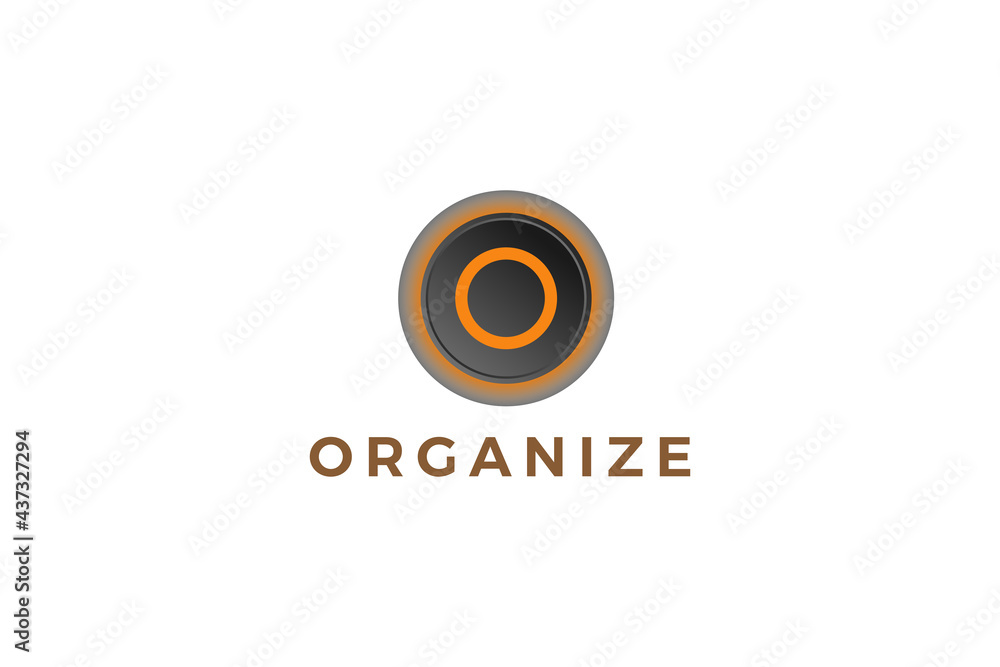 Letter O orange color 3d button logo
