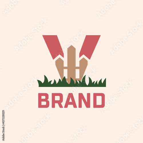 Letter V Fence Logo Design Vector Graphic Icon Emblem Illustration Background Template