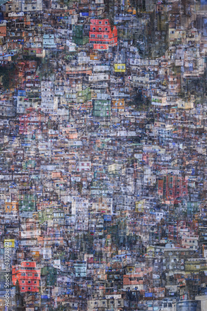 An abstract, multiple exposure view of Rocinha, the most famous favela in Rio de Janeiro, Brazil An abstract, multiple exposure view of Rocinha, the most famous favela in Rio de Janeiro, Brazil