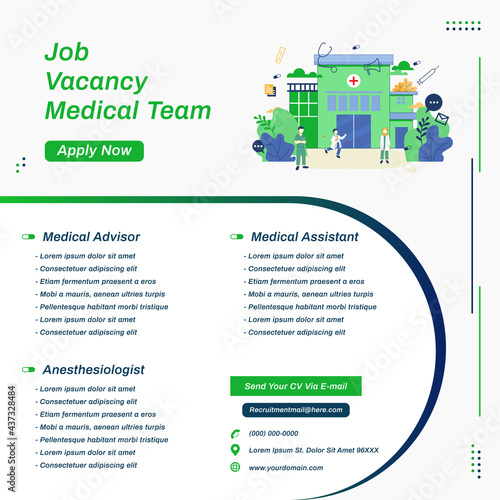 Medical job vacancy social media post template. Landing page concept on square layout design with character