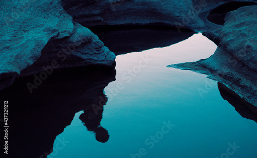 blue water  with stone and  shadow of man  abstract background photo